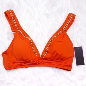 SOLD • Kenneth Cole Gold Chain Neckline Orange Bikini Top
